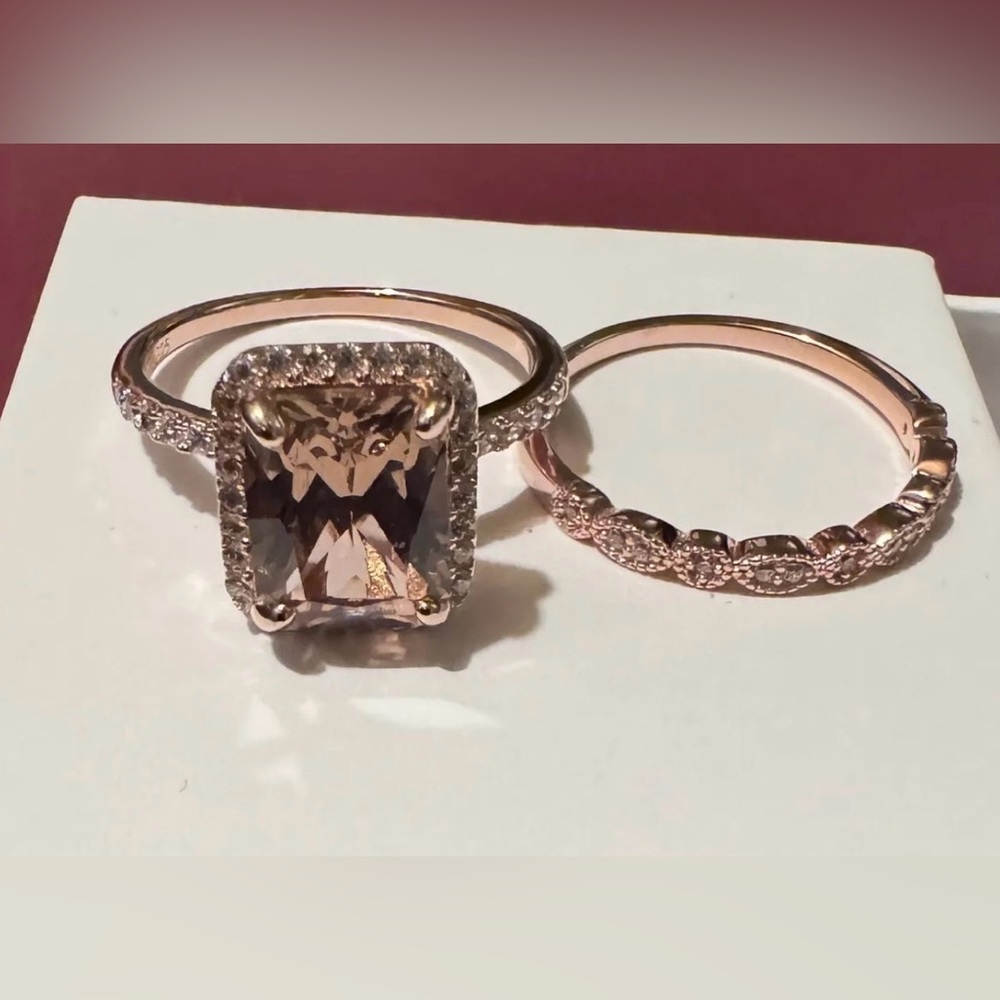 4.24ctw Blush Zircon and CZ Rose Gold Plated 925 Sterling Silver Ring Set Size 8